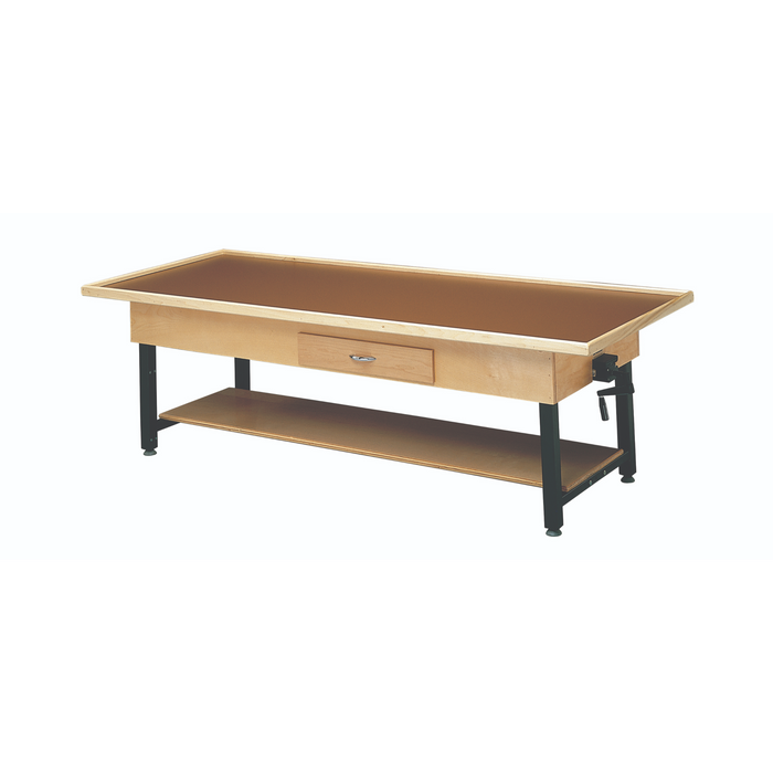 Wooden Treatment Table - Manual Hi-Low, Raised-Rim, Shelf, Drawer, 78" L x 30" W x 25" - 33" H