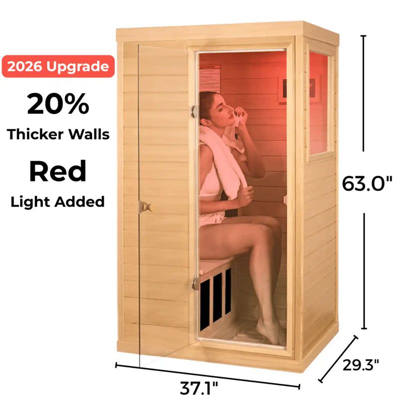 Purity 909MH 1-Person Side Door Far Infrared Sauna Canadian Hemlock or Red Cedar 1050W 360° Heating Ambient Red Light 2026