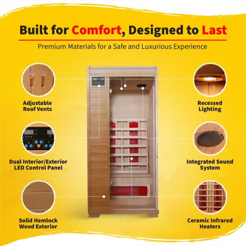 Heatwave Buena Vista 3 Person Hemlock Infrared Sauna | Ceramic Heat