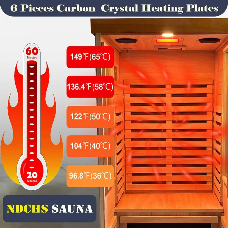 Mini Infrared Dry Sauna with Red Light Therapy 1-Person Indoor Wooden Sauna 6 Low-EMF Carbon Panels 1120W Tempered Glass