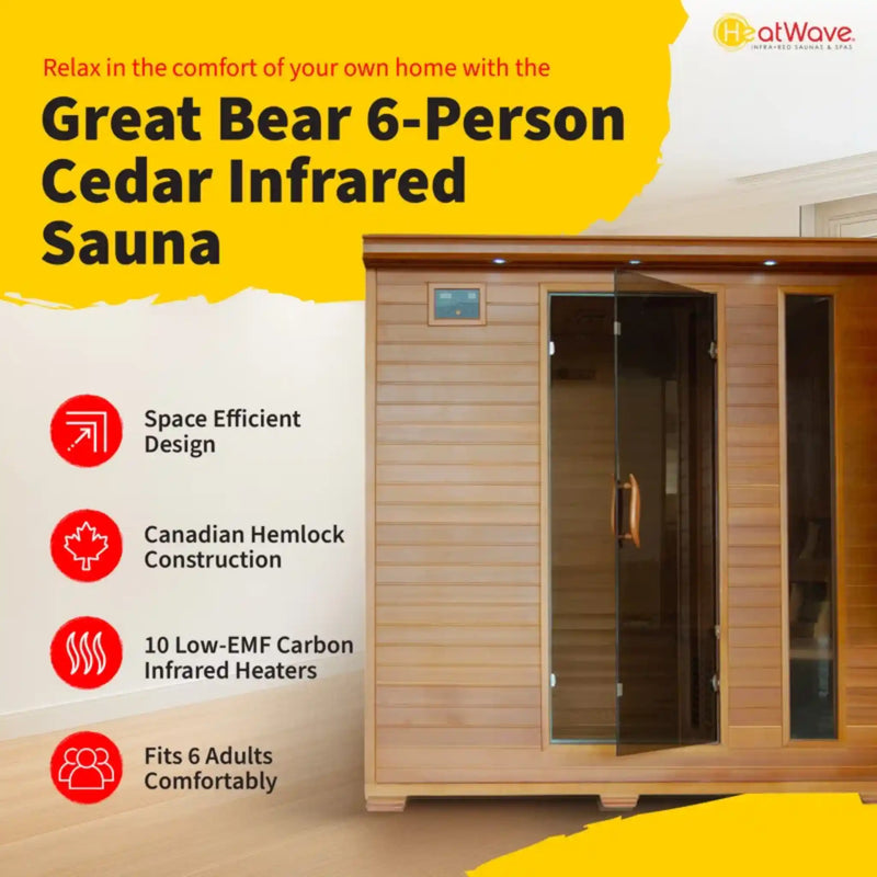Heatwave 6-Person Cedar Infrared Sauna | Carbon Heat