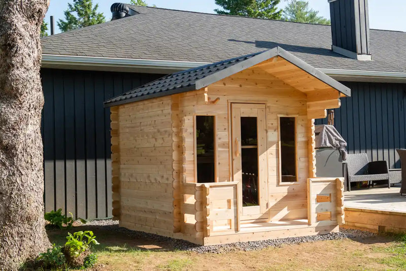 Dundalk Leisurecraft Canadian Timber 6 Person Georgian Cabin Sauna with Porch CTC88PW | Athlete Recovery Depot