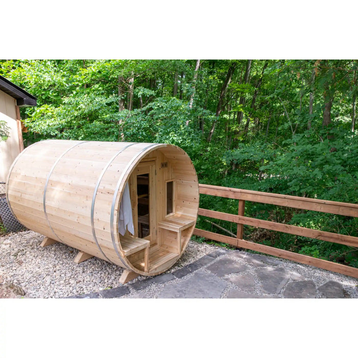 Dundalk Leisurecraft Canadian Timber 8 Person Tranquility Barrel Sauna CTC2345W | Athlete Recovery Depot