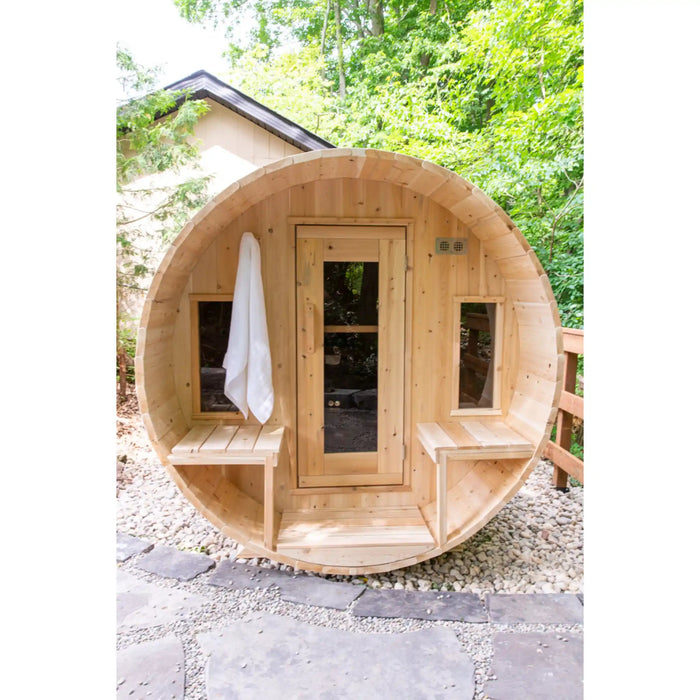 Dundalk Leisurecraft Canadian Timber 8 Person Tranquility Barrel Sauna CTC2345W | Athlete Recovery Depot