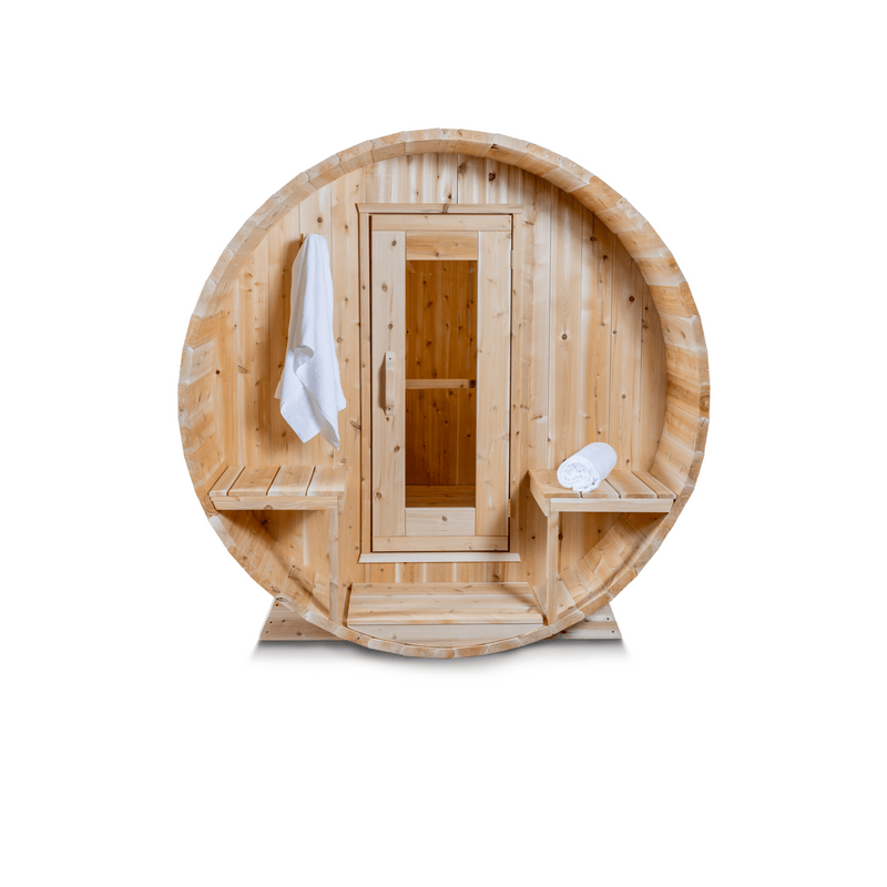 Dundalk Leisurecraft Canadian Timber Serenity 4 Person Barrel Sauna CTC2245W | Athlete Recovery Depot