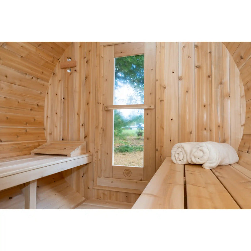 Dundalk Leisurecraft Canadian Timber Serenity 4 Person Barrel Sauna CTC2245W | Athlete Recovery Depot