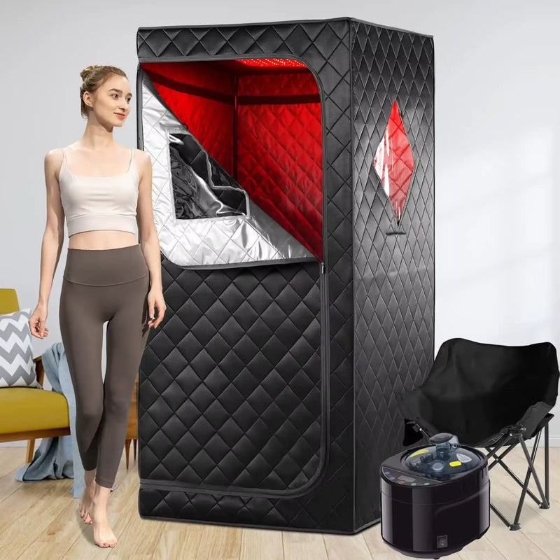 2-in-1 Portable Infrared Steam Sauna with 660nm Red Light Therapy 4L Steamer 1100W Folding Chair Full Body Home Spa