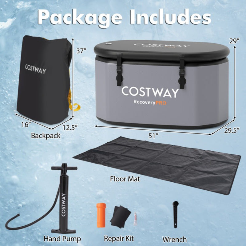 Costway 129-Gallon XL Oval Inflatable Ice Bath Tub with Insulated Cover Hand Pump and Backpack
