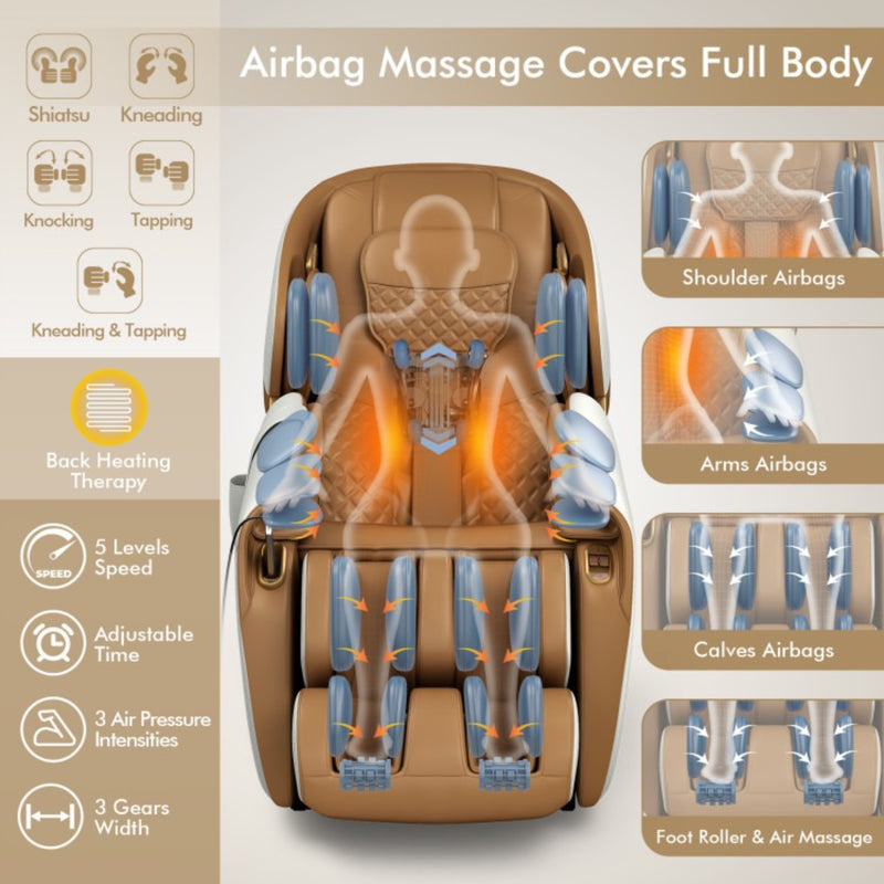 Costway Full Body Massage Chair with SL Track, Zero Gravity & Yoga Stretching | Coffee