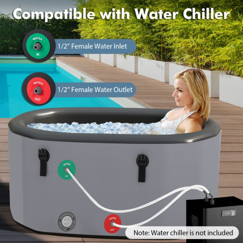 Costway 129-Gallon XL Oval Inflatable Ice Bath Tub with Insulated Cover Hand Pump and Backpack