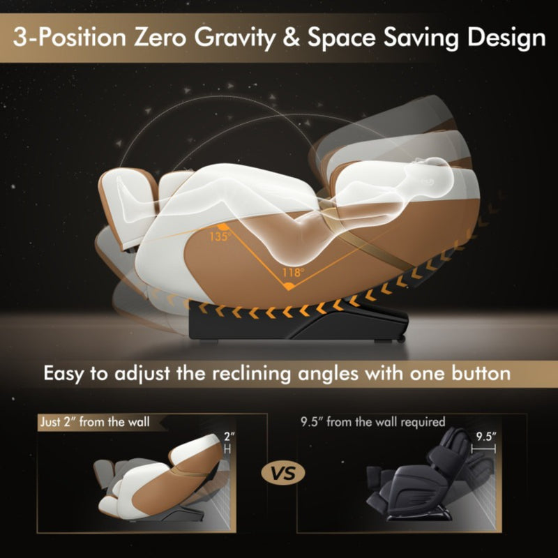 Costway Full Body Massage Chair with SL Track, Zero Gravity & Yoga Stretching | Coffee
