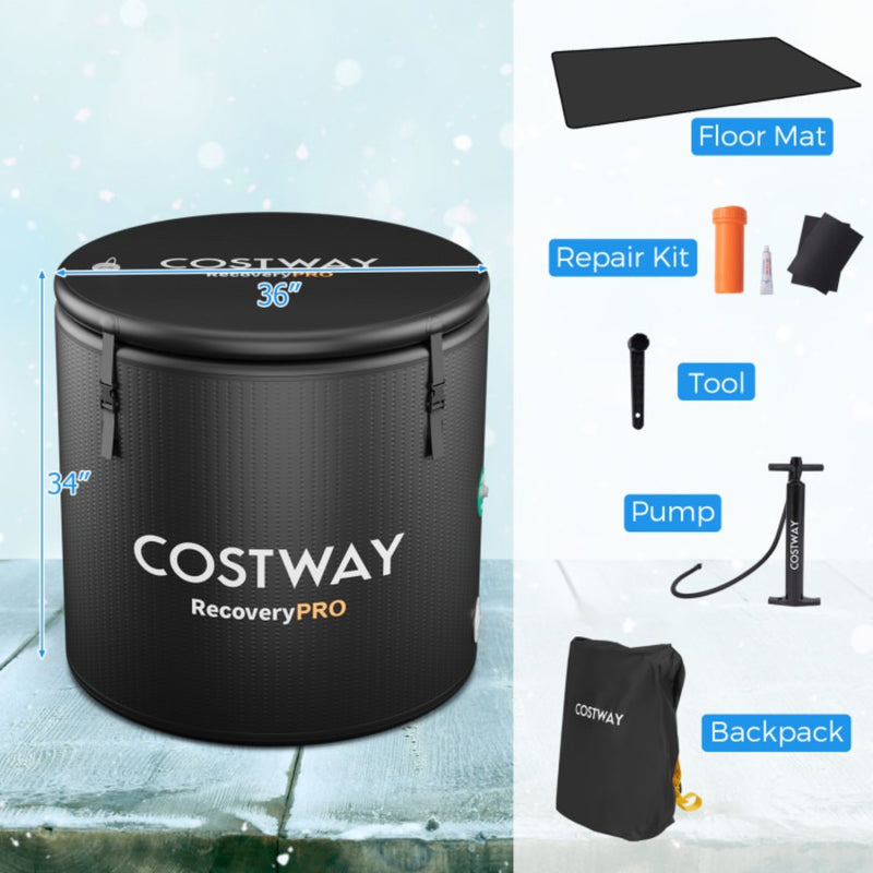 Costway 79-Gallon Round Inflatable Cold Plunge Tub with Cover Hand Pump and Backpack