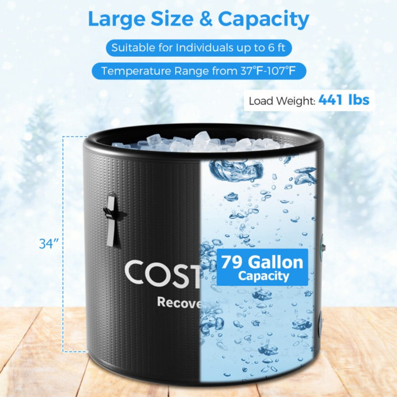 Costway 79-Gallon Round Inflatable Cold Plunge Tub with Cover Hand Pump and Backpack