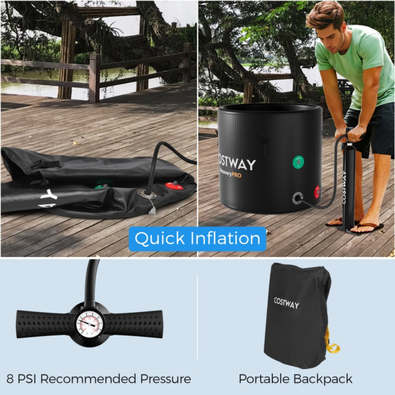Costway 79-Gallon Round Inflatable Cold Plunge Tub with Cover Hand Pump and Backpack