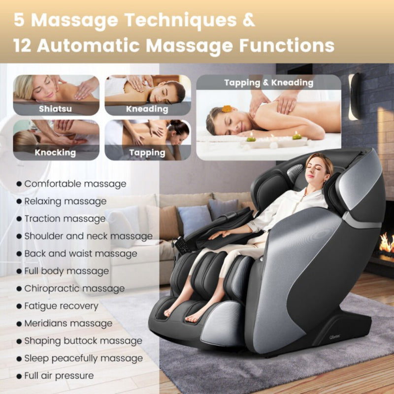 Costway Full Body Massage Chair with SL Track, Zero Gravity & Yoga Stretching | Black