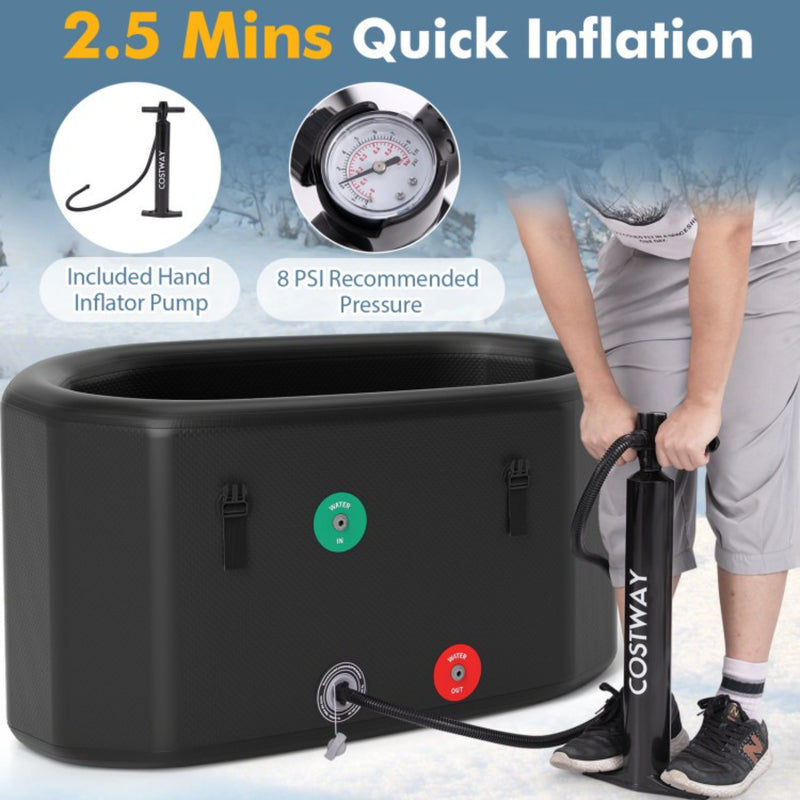 Costway 129-Gallon XL Oval Inflatable Ice Bath Tub with Insulated Cover Hand Pump and Backpack