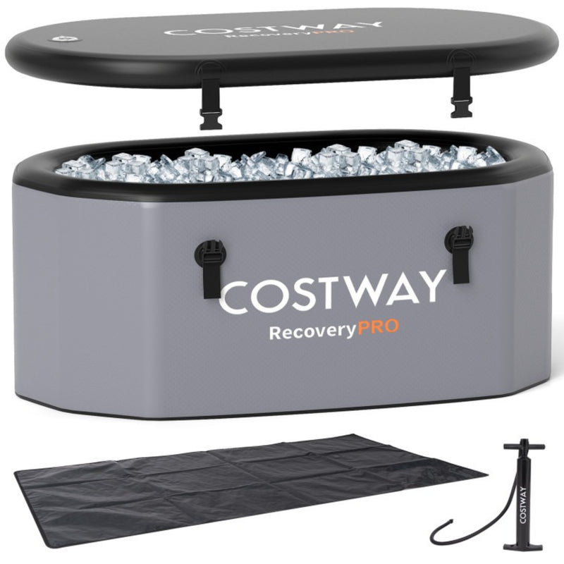 Costway 129-Gallon XL Oval Inflatable Ice Bath Tub with Insulated Cover Hand Pump and Backpack