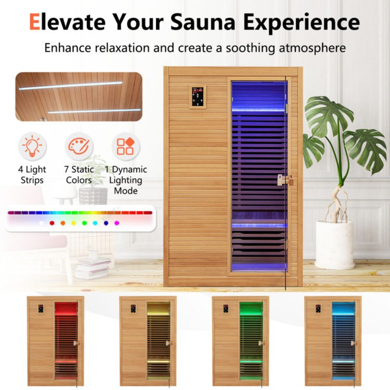Costway 2 Person Far Infrared Wooden Sauna Room with Free Red Light Therapy for Home