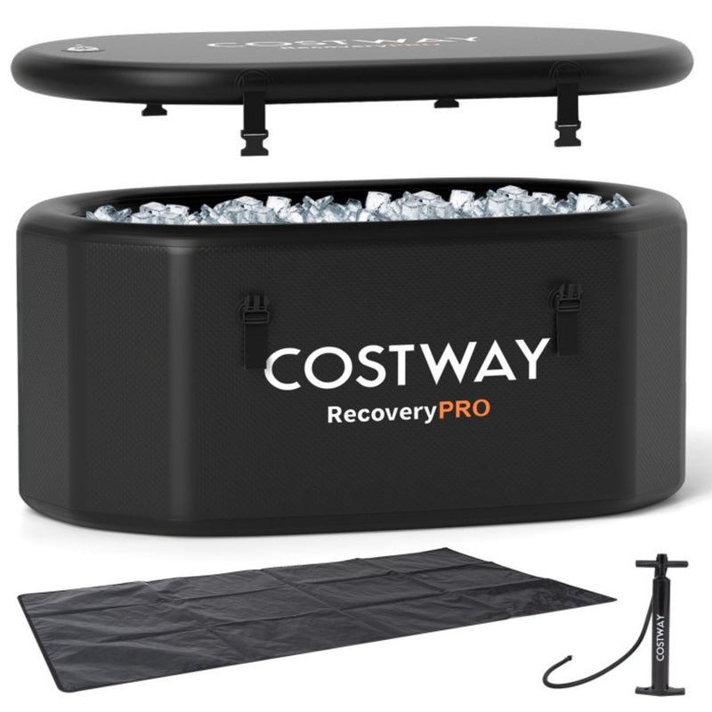 Costway 129-Gallon XL Oval Inflatable Ice Bath Tub with Insulated Cover Hand Pump and Backpack