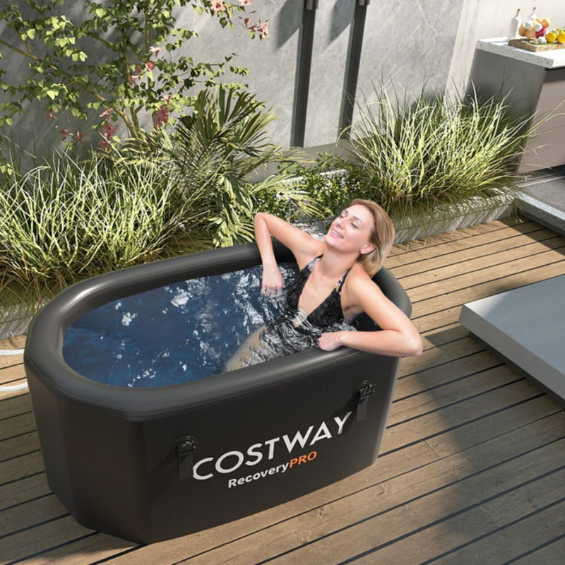 Costway 129-Gallon XL Oval Inflatable Ice Bath Tub with Insulated Cover Hand Pump and Backpack