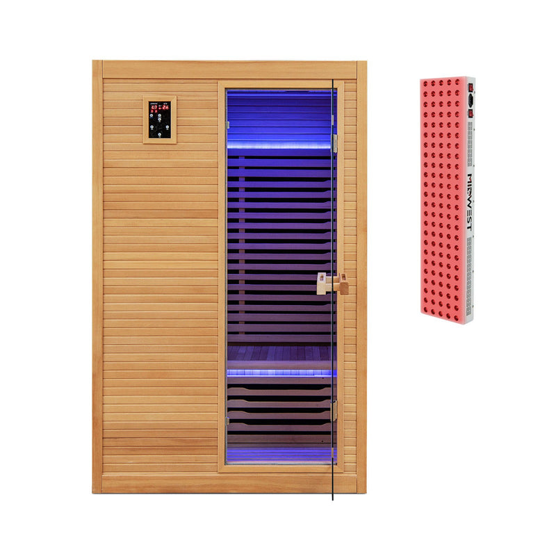 Costway 2 Person Far Infrared Wooden Sauna Room with Free Red Light Therapy for Home