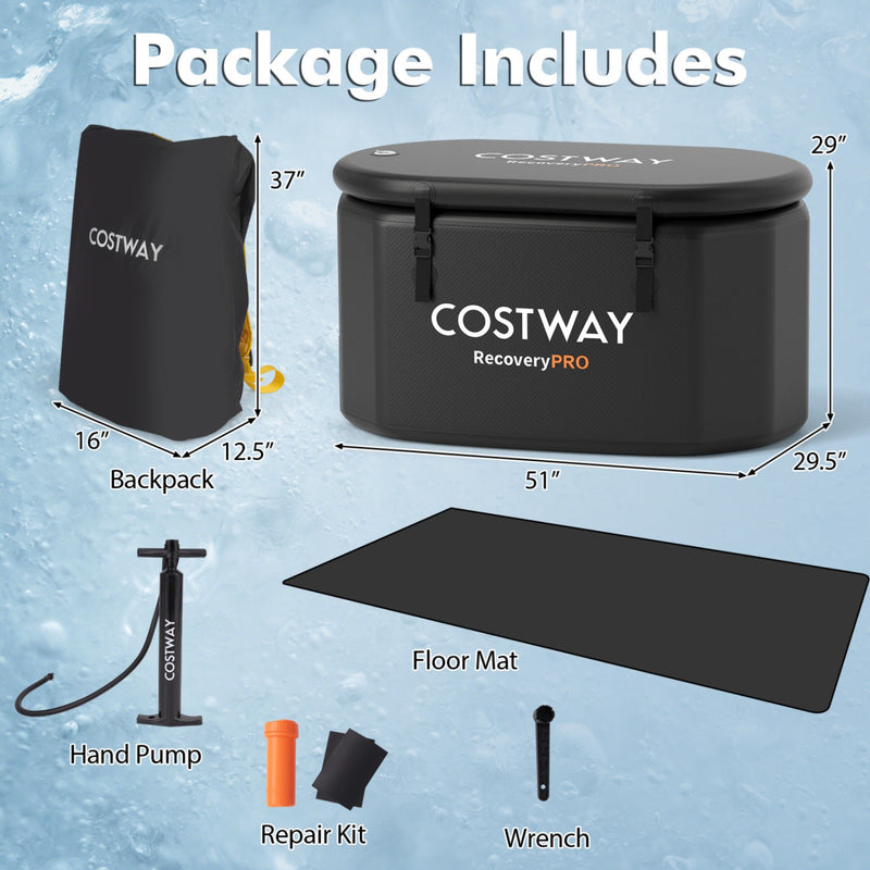 Costway 129-Gallon XL Oval Inflatable Ice Bath Tub with Insulated Cover Hand Pump and Backpack