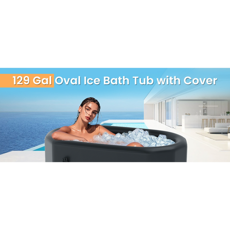 Costway 129-Gallon XL Oval Inflatable Ice Bath Tub with Insulated Cover Hand Pump and Backpack