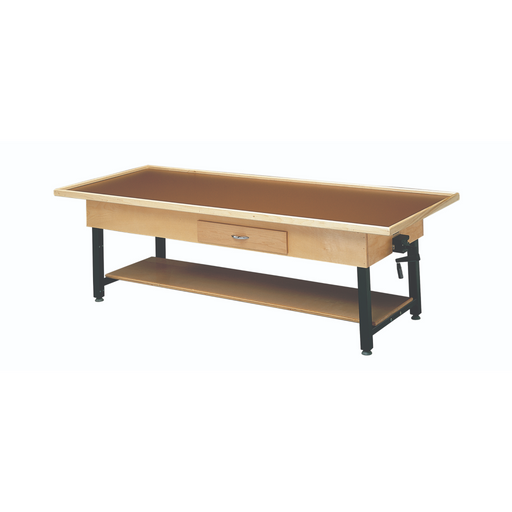 Wooden Treatment Table - Manual Hi-Low, Raised-Rim, Shelf, Drawer, 78" L x 30" W x 25" - 33" H